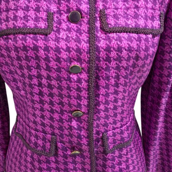 Adrianna Papell Elegant Purple Houndstooth 100% Silk Vintage Skirt Suit 10 P PET - Picture 5 of 12